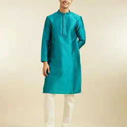 Diwas by Manyavar Geometric Woven Design Mandarin Collar Jacquard Straight Kurta-image-50