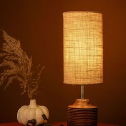 green girgit Brown Wood Cylindrical Shaped Table Lamp-picture-30