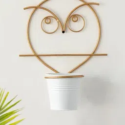 ExclusiveLane Angry Owl White & Gold Iron Wall Planter Pot-image-50