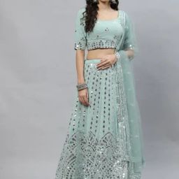 SHUBHKALA Sea Green Embellished Lehenga and Choli Set With Dupatta-image-19