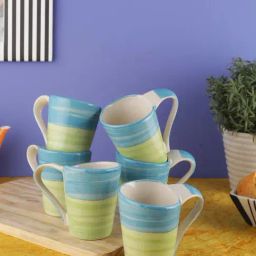 VarEesha Ananda Green & Blue Ceramic Coffee Mugs (150 ml) - Set of 6-image-33