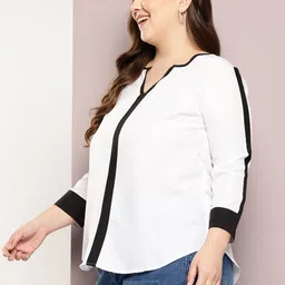 Qurvii+ Plus Size Striped Crepe Shirt Style Top image 4
