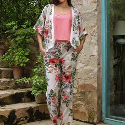 SANSKRUTIHOMES Floral Printed Shoulder Straps Pure Cotton Top with Trousers & Shrug-picture-20