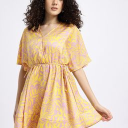 glitchez Motifs Print Waist Tie-Ups A-Line Mini Dress-image-49