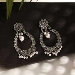 Aatmana Silver-Plated White Pearl Beaded Drop Earrings for Women-20