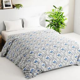 Bianca Victoria- Winter White & Blue Cotton Floral Double Comforter-18