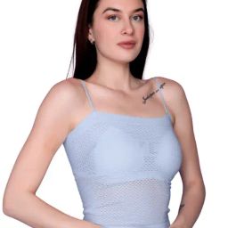 Spiaty Light Blue Elastane Solid Camisole-image-98
