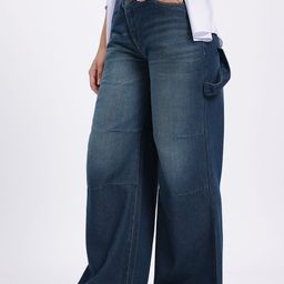 glitchez Women Strap Detail Asymmetric Closure Wide Leg Jeans-image-39