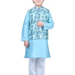 itsmycostume Boys Pure Cotton Straight Kurta With Pyjamas & Printed Nehru Jacket-image-19