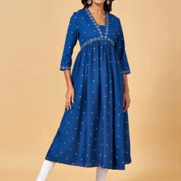 YU by Pantaloons Blue Cotton Printed A Line Kurta-picture-26