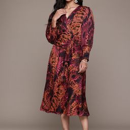 Ritu Kumar Print Bishop Sleeves Satin Midi Dress-picture-28