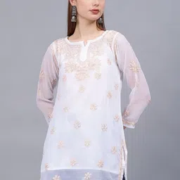 Seva Chikan Ethnic Motifs Embroidered Chikankari Handloom Chikankari Kurti-image-86