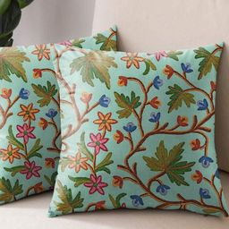 Aura Green & Yellow 2 Pieces Floral Printed Square Cushion Covers-picture-36