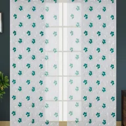 UrbanArts Sea Green & White 2 Pieces Floral Sheer Long Door Curtains-picture-49