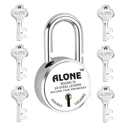 ALONE LOCKS Round 75 mm Steel Chrome 6 Keys Double Locking Padlock-picture-1