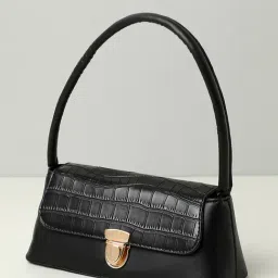 HauteSauce Black Textured Medium Handheld Handbag-image-43
