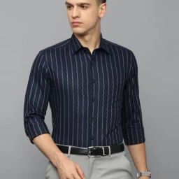 Louis Philippe Navy Cotton Slim Fit Striped Shirt-picture-43