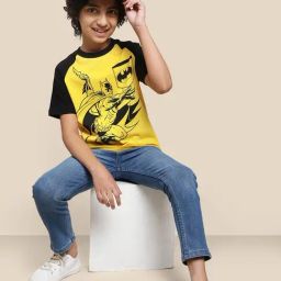 Kidsville Yellow & Black Cotton Printed Batman T-Shirt-image-100