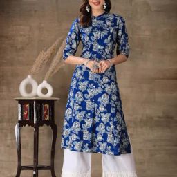 Stylum Blue Rayon Floral A Line Kurta-picture-43