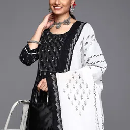 Varanga Women Black Ethnic Motifs Printed Pure Cotton Kurta with Trousers & Dupatta-picture-23