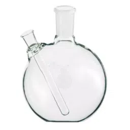 ABGIL 2 L Boiling Flask Flat Bottom Transparent 2 Neck with Thermometer Pocket for Side Neck Joints, FB-305-11-2