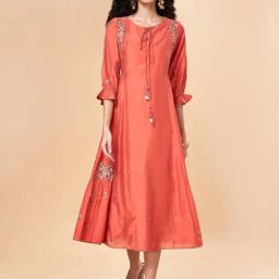Marigold Lane Orange Embroidered Skater Dress-image-12