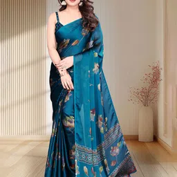 Magneitta Pure Chiffon Floral Printed Saree With Unstitched Blouse Piece-picture-31