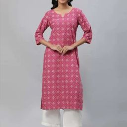 Aurelia Pink Cotton Printed Straight Kurta-image-47