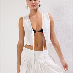 Trendyol V-Neck Pure Cotton Crop Top With Mini Skirt-image-54
