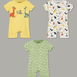 Juniors by Lifestyle Infants Boys Pack Of 3 Printed Pure Cotton Round Neck Rompers-picture-4