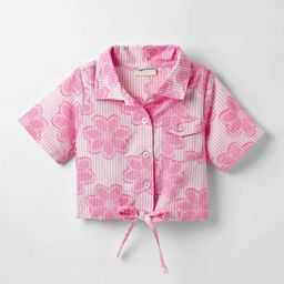 CrayonFlakes Girls Floral Print Shirt Collar Cotton Crop Shirt Style Top-picture-44