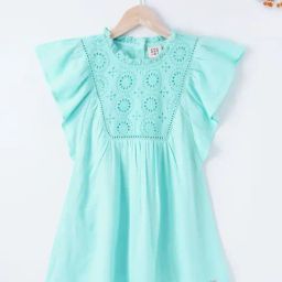 Ed-a-Mamma Kids Aqua Blue Self Design Dress-image-89