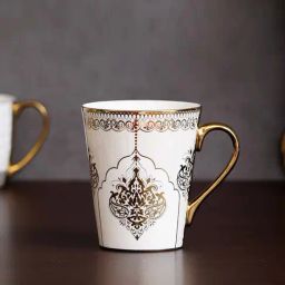 Femora White & Gold Bone China Heritage Coffee Mug (0.33 L) - Set of 2-image-12
