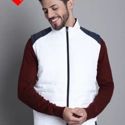 Cantabil White & Navy Regular Fit Reversible Jacket-image-72