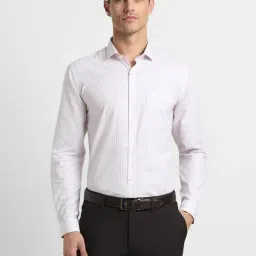 Peter England Soft Pink Slim Fit Striped Shirt-image-44
