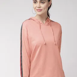 plusS Women Dusty Pink Solid Hooded Sweatshirt-picture-34