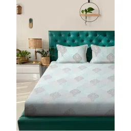 Rosara Home Light Blue Ethnic 144 Tc Bedsheet with Pillow Covers-picture-18