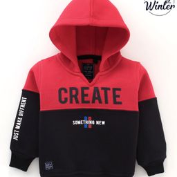 Ruff Full Sleeves Hooded Slim Fit Sweatshirt Text Print - Red-16
