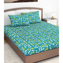 Divine Casa Floral Blend Cotton King Bedsheet with 2 Pillow Covers - Turquoise & Green-image-87