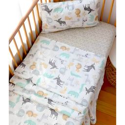 Elementary Pure Organic Cotton Bedsheet With 1 Pillow Cover Animal World Theme - Multicolor-18