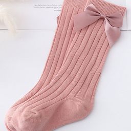 Flaunt Chic  Calf Length Bow With Linear Grid Socks - Pink-image-77