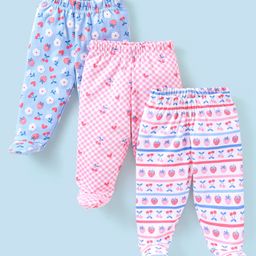 Babyhug Cotton Full Length Bootie Pants Floral Print Pack Of 3- Blue & Pink-image-86