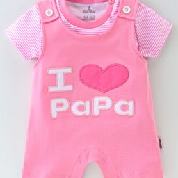 Child World Cotton Interlock Knit Heart Embroidered Dungaree Style Romper with Half Sleeves Inner Tee - Pink-image-94