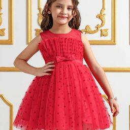 Mark & Mia Sleeveless Party Frock with Bow Applique - Red-image-21