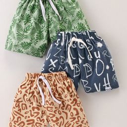 Teddy Sinker Above Knee Length Shorts with Leaf Print pack of 3 - Multicolour-image-97