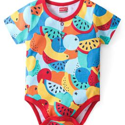 Babyhug 100% Cotton Knit Half Sleeves Onesie With Fruits Print - Blue-image-39
