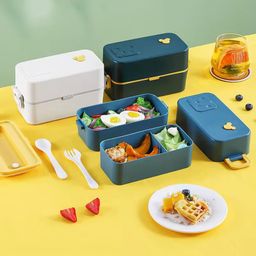Elecart Portable Double Layer Seal Leak proof Food Grade Material Lunch Box For Kids Student with Spoon and Fork  Random Color-10