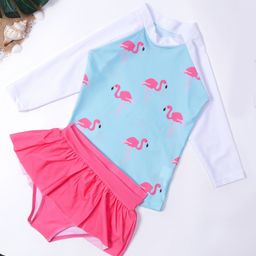 Bubble Berry Full  Raglan Sleeves Flamingo Printed Swimsuit - Multi Colour-picture-20