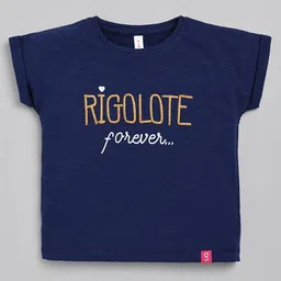 giniekids Cotton Half Sleeves Rigolote Forever Text Printed Tee - Navy-picture-12