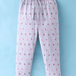 Smarty Girls Cotton Knit Full Length Pyjama with Hearts Print & Bow Applique - Grey-image-59